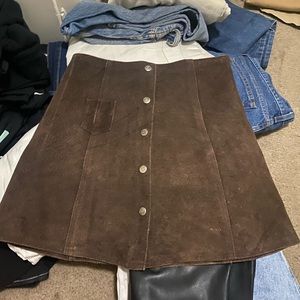 Vintage Suede Button-down Skirt